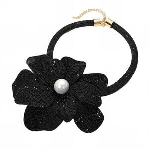 NEW NATASHA ACCESSORIES women's flower necklace in black